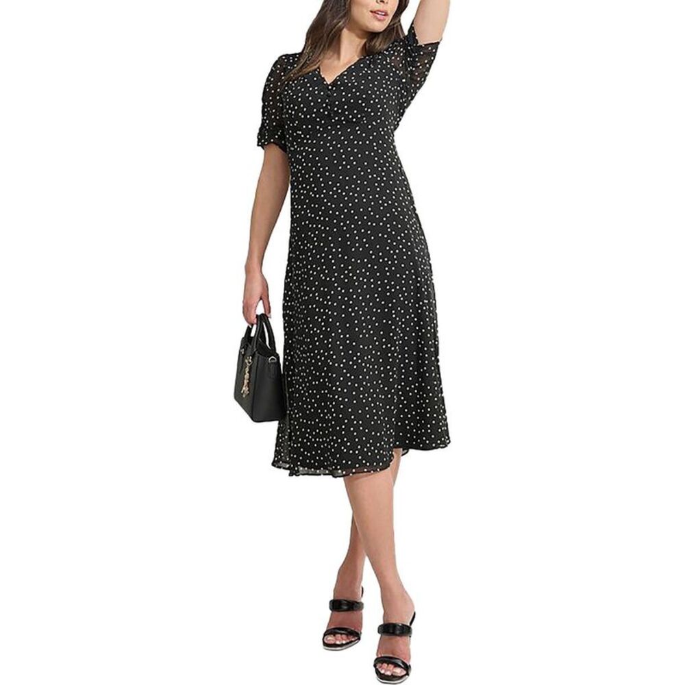 DKNY Black and White Polka Dot Midi Dress